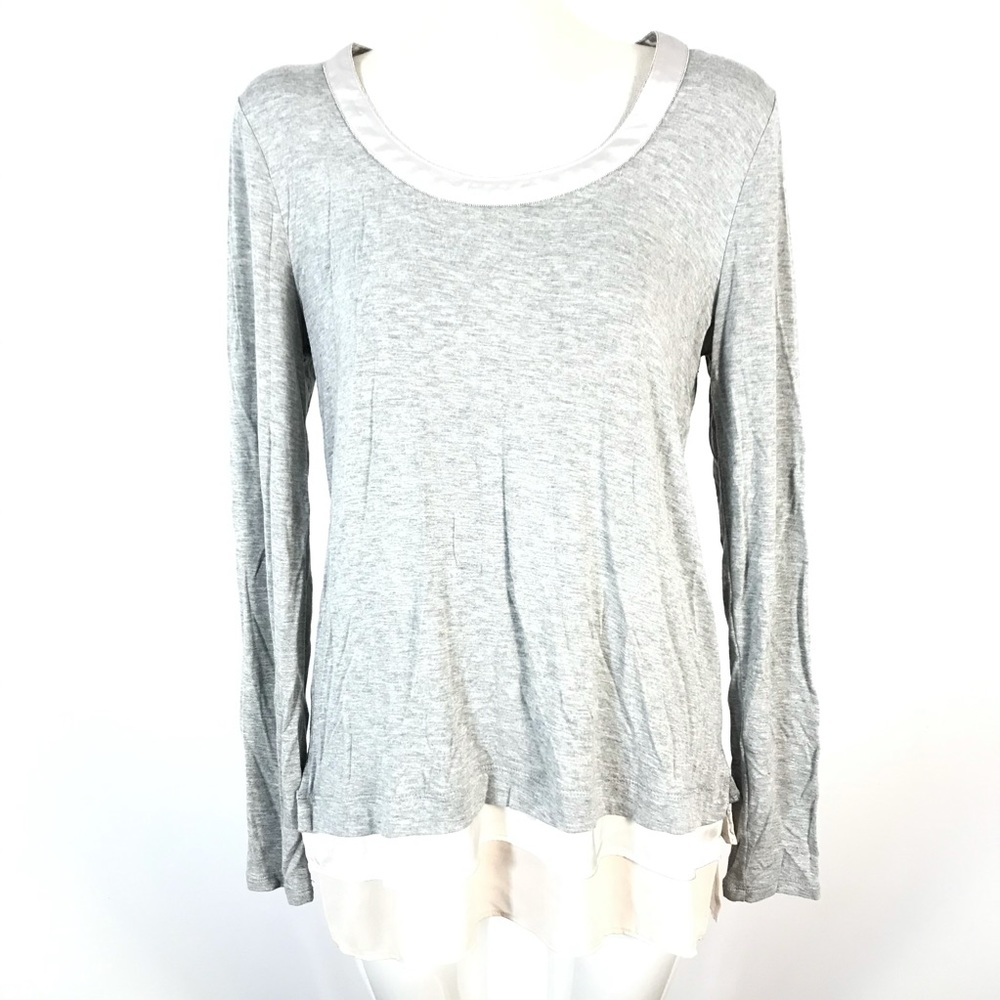 White House Black Market Gray & Cream Layered Long Sleeve Top